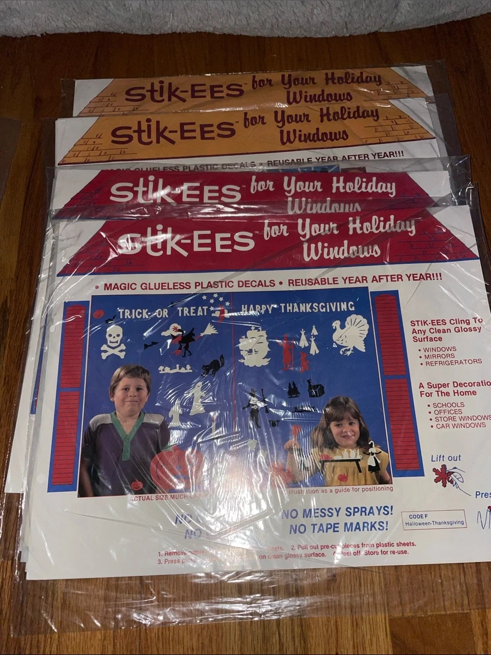 Vintage Stik-ees Holiday Window Decals Clings Lot of 5 Halloween Thanksgiving